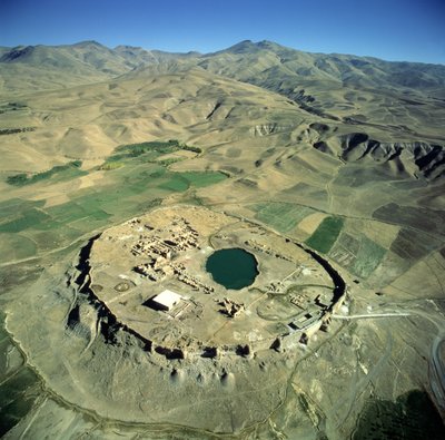 Aerial view of Takht-e Solalman, or Solomons Throne by Sasanian School