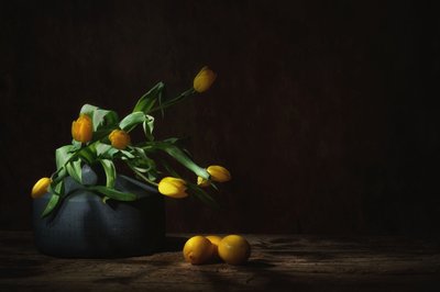 Moody Yellow Tulips Still Life by Saskia Dingemans