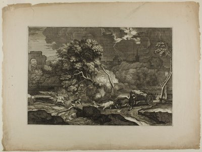 Cart Drawn by Two Pairs of Oxen in a Storm by Sébastien Bourdon