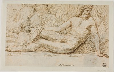 River God (front); Sketches of Two Male Heads (back) by Sébastien Bourdon