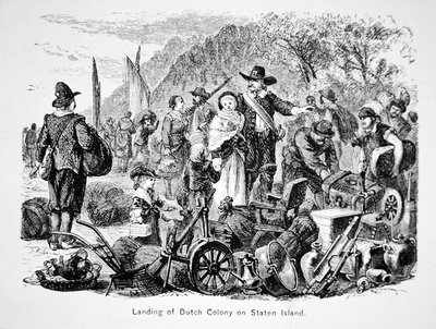 Landing of Dutch colonists on Staten Island, New York by School American