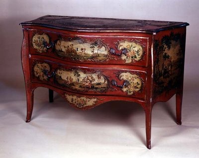 Painted commode with figures in a landscape and flower sprays by School Austrian