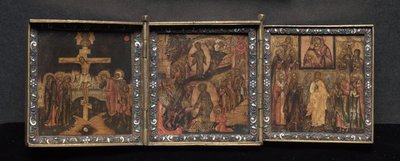 Portable Triptych Icon: The Resurrection and Anastasis by School Byzantine