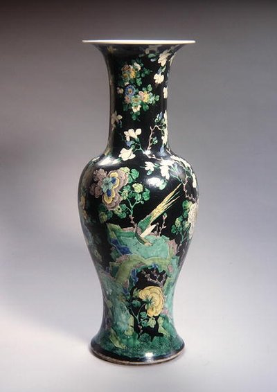 Large Famille Noire Yen Yen Vase, Kangxi Period (1662-1722) by School Chinese
