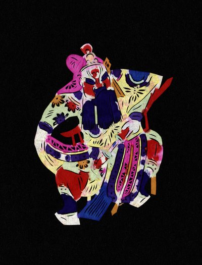 Male character of the Pekin Opera. Painted paper cutting or "Jian Zhi", Chinese folk art, Pekin by School Chinese