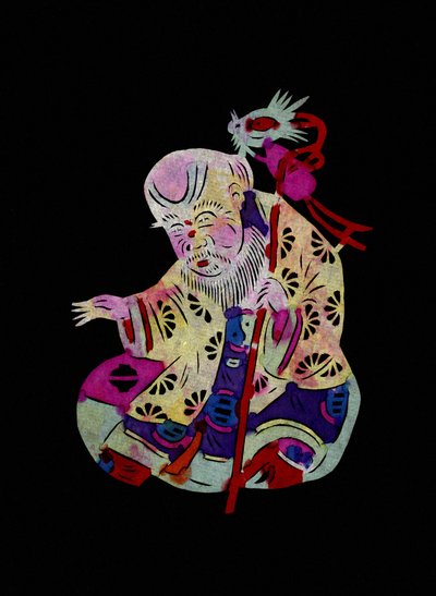 Yaowang Dian, Taoist God of Medicine. Painted Paper Cutting or "Jian Zhi", Chinese Folk Art, Beijing by School Chinese