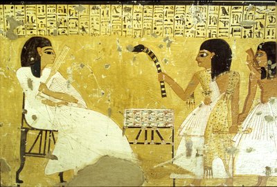 Ancient Egypt, Tomb of Inherkhau, Thebes, Inherkhau Before His Sons Performing Duties of a Priest, Wearing a Leopard Skin, Wall Painting, Valley of the Nobles, 20th Dynasty by School Egyptian