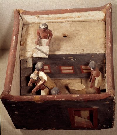Egyptian Antiquities: Attic Model with Scribes Recording the Price of Grain. Made in painted wood. 12th dynasty, Middle Empire. Louvre Museum, Paris by School Egyptian