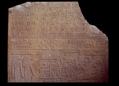 Ancient Egypt: funerary stele covered with an inscription in code language in the form of hieroglyphs. Paris, Louvre Museum by School Egyptian