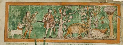 Pigs grazing, from a collection of Anglo-Saxon Miscellany by School English