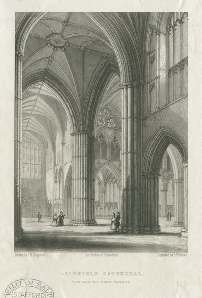 Interior of Lichfield Cathedral - Crossing from the North Transept: engraving, nd [mid 19th cent] by School English