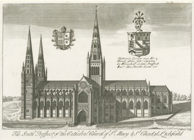 Lichfield Cathedral - South View: engraving by School English