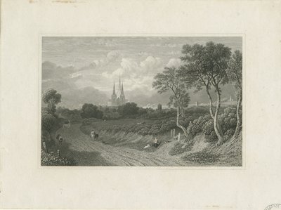 Lichfield Cathedral - West View (distant): engraving, nd [?18th cent] by School English