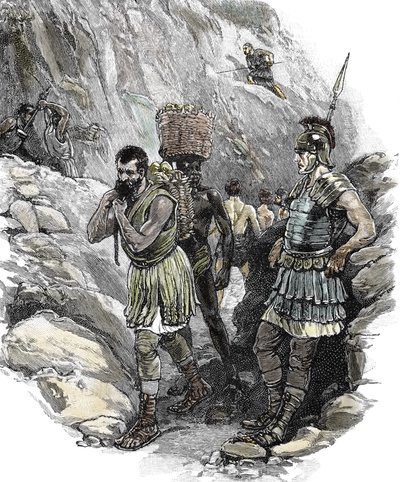 Roman Legionary Supervising Anglo-Saxon Workers in a Tin Mine, England 50 A.D. by School English