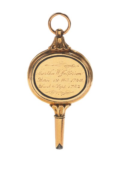 Memento mori engraved watch key, with lock of hair of Martha Wayles Jefferson, French or English, late 18th - early 19th century by School European