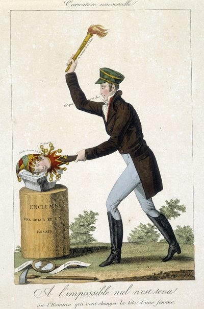 Cartoon on Love: To the Impossible No One is Held or the Man Who Wants to Change the Head of a Woman by School French