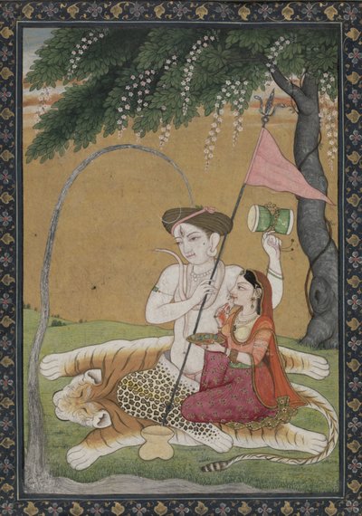 Shiva and Parvati on Tiger Skin by School Guler