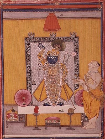 Image of Krishna with devotee by School Indian