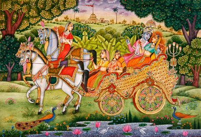 Lord Krishna with Radha Miniature Painting on Paper by School Indian