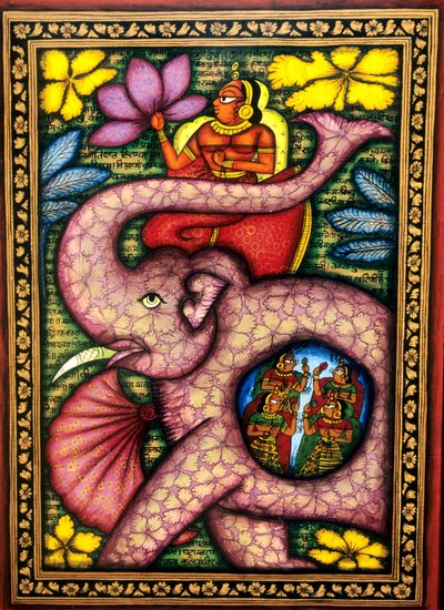 Woman Sitting on Elephant and Holding Flower, India by School Indian