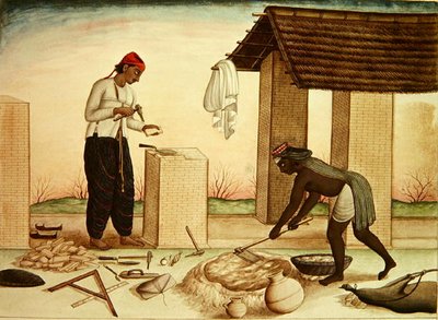 Workers Building a House by School Indian