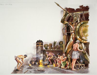 Ancient Athens - reconstruction of a bronze sculpture workshop by School Italian