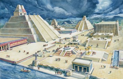 Clouds over pyramids, Templo Mayor, Tenochtitlan, Mexico City, Mexico by School Italian