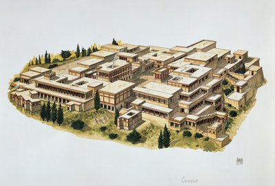 Reconstruction of Knossos Palace, Crete, 20th century BC by School Italian