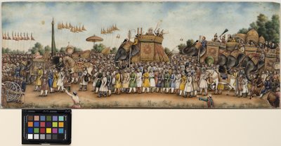 Akbar Shah II rides an elephant in a huge procession by School Mughal