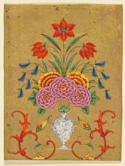 Vase with Flower Arrangement and Scrollwork, c. 1750-1800 by School Mughal