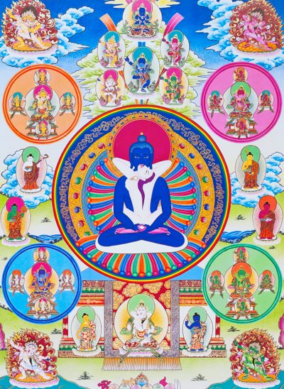 Image Depicting Samantabhadra, Together with His Consort, Symbolising Unity with the Absolute by School Nepalese