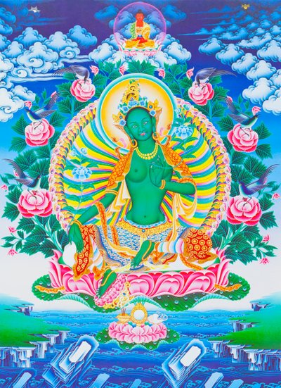 Image Depicting the Green Tara, the Maternal Protector from All Dangers in the Ocean of Existence by School Nepalese
