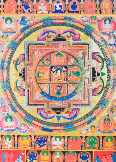 Panchabuddha Mandala, Depicting Five Forms of Buddha Symbolising Five Kinds of Wisdom by School Nepalese