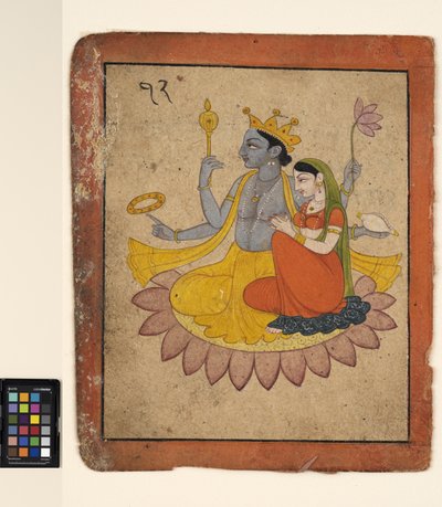 Vishnu with Lakshmi on a Lotus, c.1780 by School Pahari