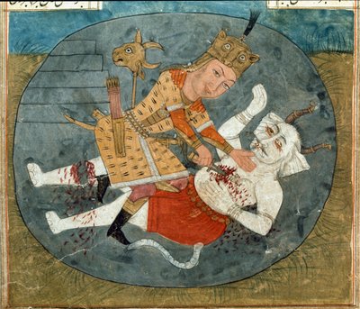 Rostam Killing the White Demon of Mazandaran, Miniature from 