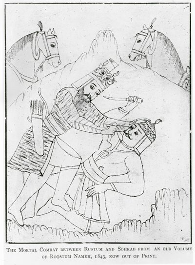 Rustam Unwittingly Kills His Son Suhrab in Battle by School Persian
