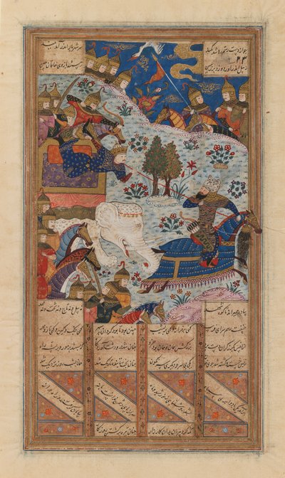Rustum Lassoes the Khagan of China, folio from a manuscript of the Shahnama by Ferdowsi by School Persian
