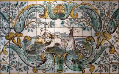 Dogs hunting a deer (detail) by School Portuguese