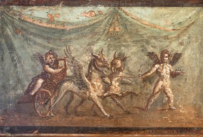 Cupids and Chariot Pulled by Griffins, Herculaneum by School Roman