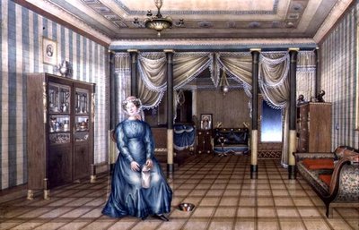 A Spinster in a Neo-Classical Sitting Room Interior by School Russian