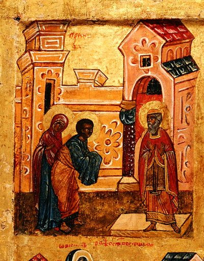 Icon depicting Joachim and Anna visiting the Temple in Jerusalem (detail) by School Russian