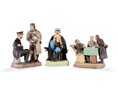 Three porcelain figure groups by the Gardner Porcelain Factory, late 19th century by School Russian