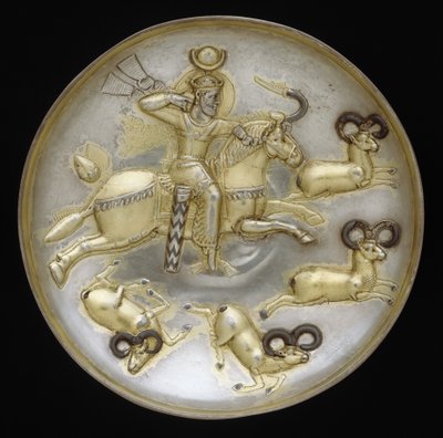 Plate with King Hunting Rams by School Sasanian