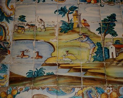 Azulejos tiles depicting a hunter shooting deer by School Spanish