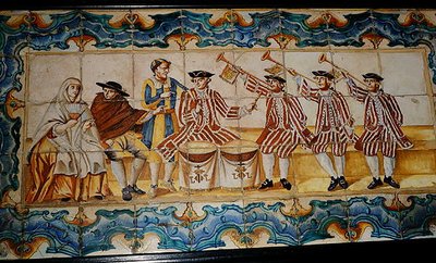 Azulejos tiles depicting trumpeters and a drummer by School Spanish