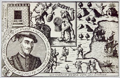Spaniards under Juan de Grijalva land at Yucatan and engage Maya warriors at the Battle of Champoton, May 1518 by School Spanish