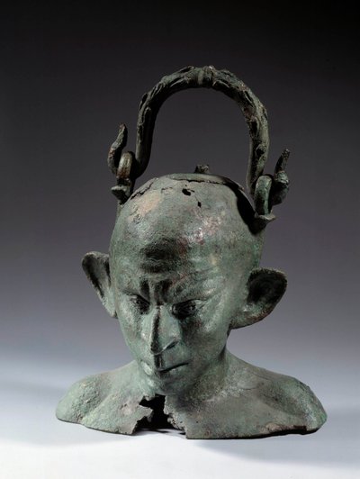 Bronze head-shaped vase: bust of Syrian slave (?). 2nd or 3rd century AD. Paris, Musee du Louvre by School Syrian