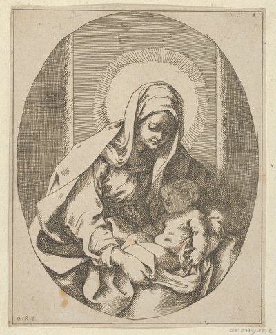 The Virgin holding the infant Christ on her lap, an oval composition, after Reni, 1620-50 by School of Guido Reni