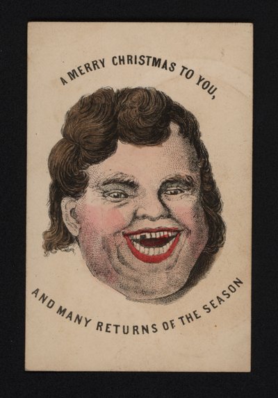 Face of a laughing man, Christmas greetings card, late 19th Century by Scottish School