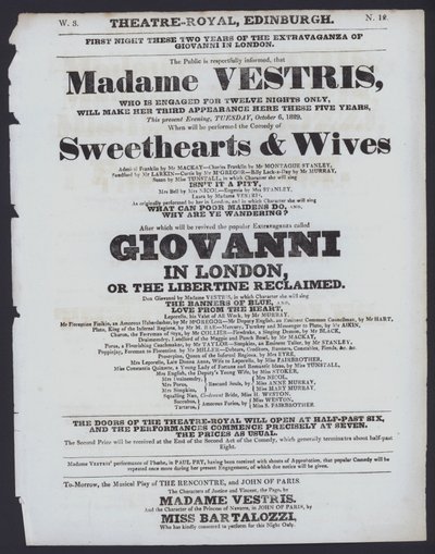 Theatre programme for the Theatre Royal, Edinburgh, 6 October 1829 by Scottish School